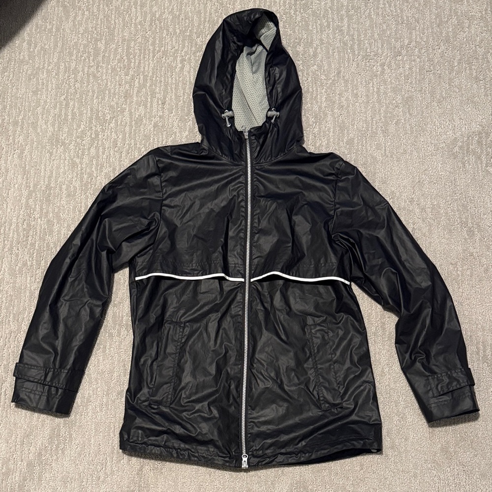 Charles River Apparel Black Raincoat with White Accents